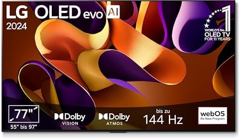 LG OLED77G48LW TV 77 Inch (195 cm) OLED evo TV (α11 4K AI Processor, webOS 24, Dolby Vision, up to 120 Hz) [Model Year 2024] [Energy Class F]