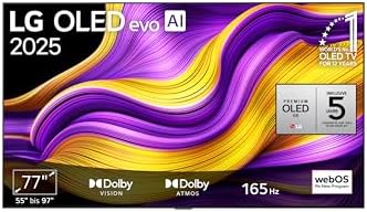 LG OLED77G57LW TV 77 Inch (195 cm) 4K OLED evo AI TV (α11 Gen2 4K AI Processor, webOS 25, 120Hz (VRR up to 165Hz)) [Model Year 2025] [Energy Class E]